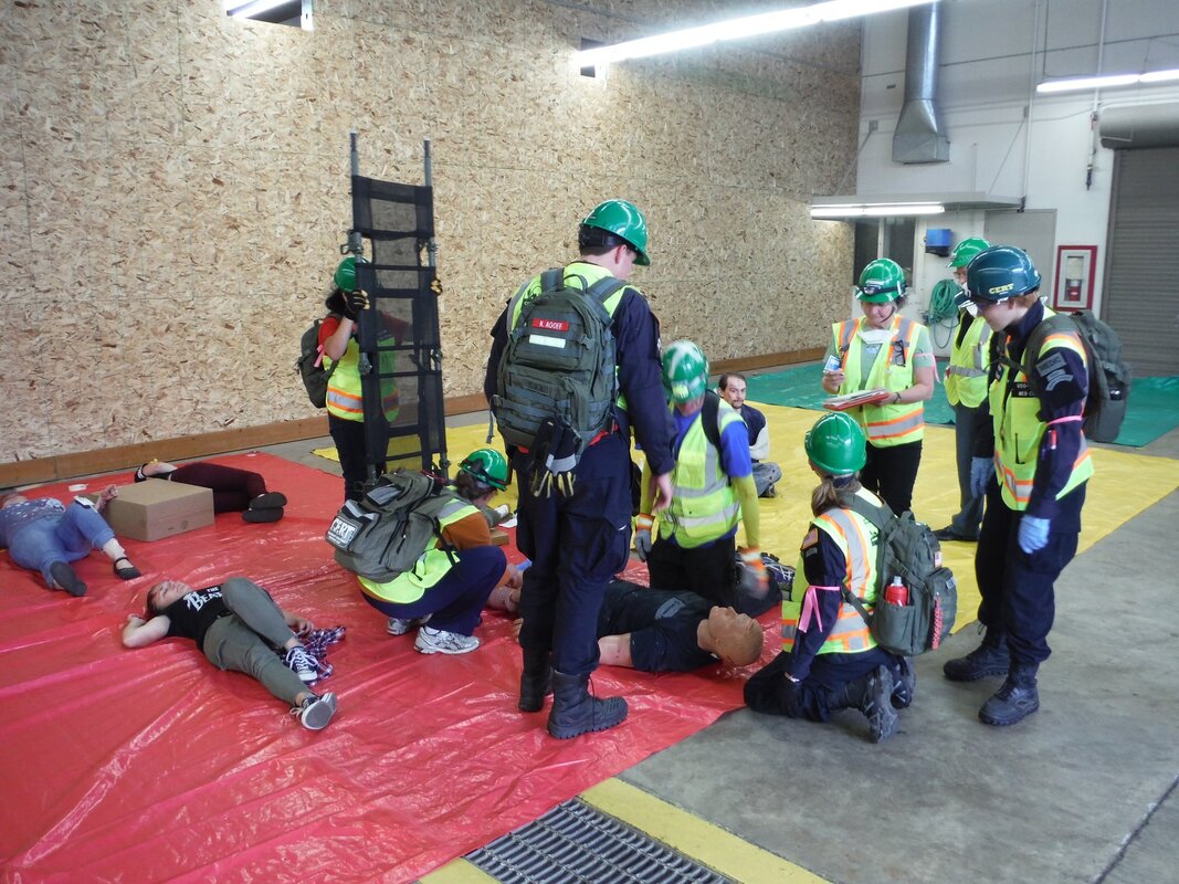 Central Aid Agency Rapid Response and CERT personnel participate in a training exercise.