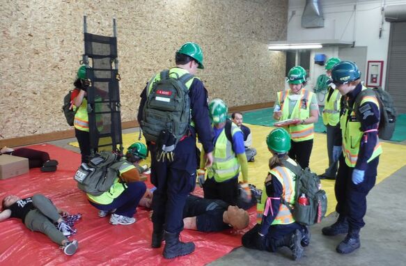 Rapid Response Team members and CERT volunteers treat 